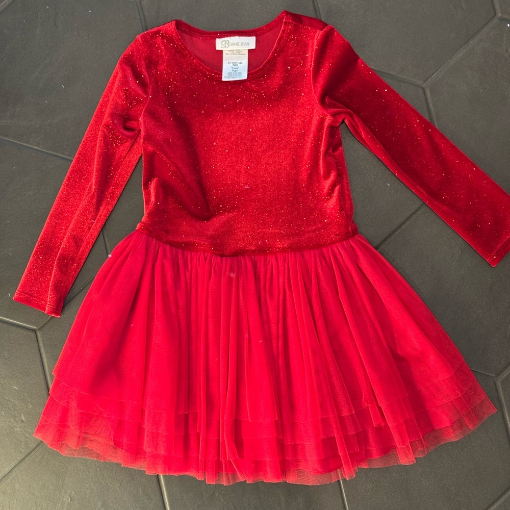 Bonnie Jean Glittery Red Tulle Christmas Dress